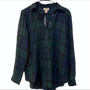 Loft Long Sleeve Green Plaid Blouse, Small, Like Flannel